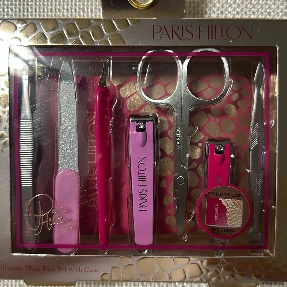 Paris Hilton Pink Gold Ultimate 7 Piece Pedi Manicure Set Case Included